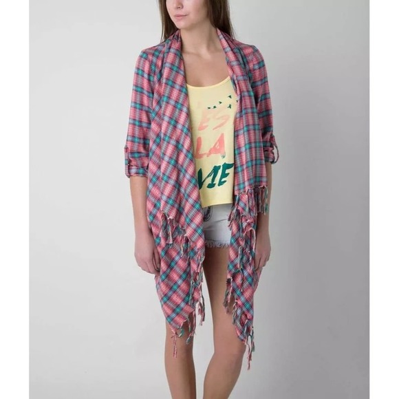 Billabong Live it up cardigan with tab sleeves and tassel fringe woman's size S - Picture 10 of 10